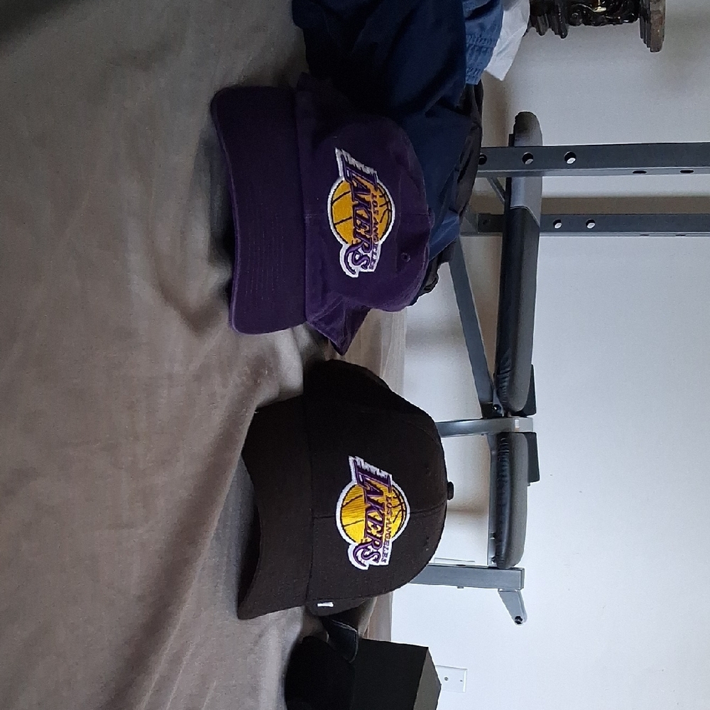 Purple and Black Lakers Caps Set Of 2 Fits Anyone